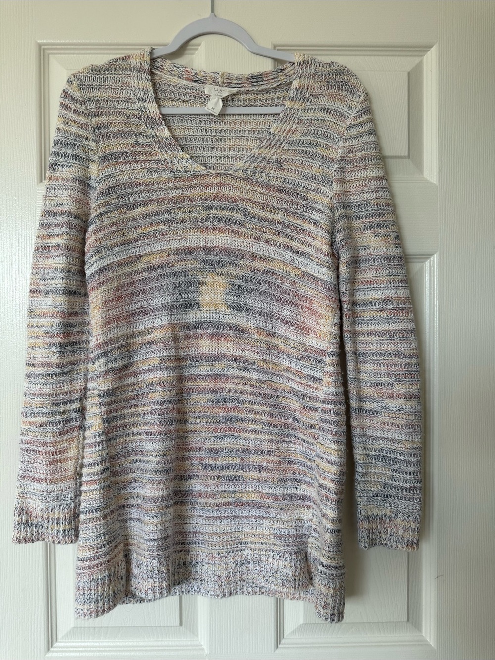 Loft Multicolor Tunic Sweater Pullover V Neck Ann Taylor